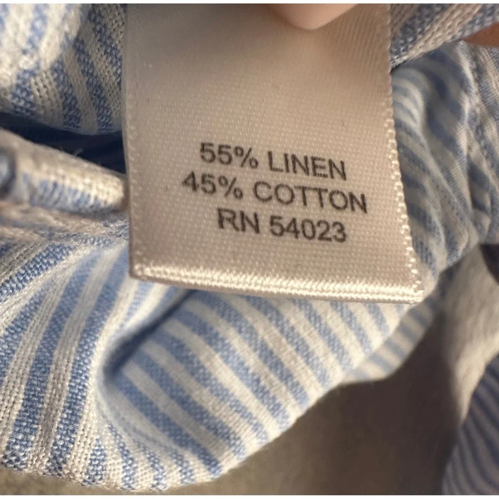 Banana Republic Linen Blend Shirt Mens Large Blue Striped Slim Fit Button Up